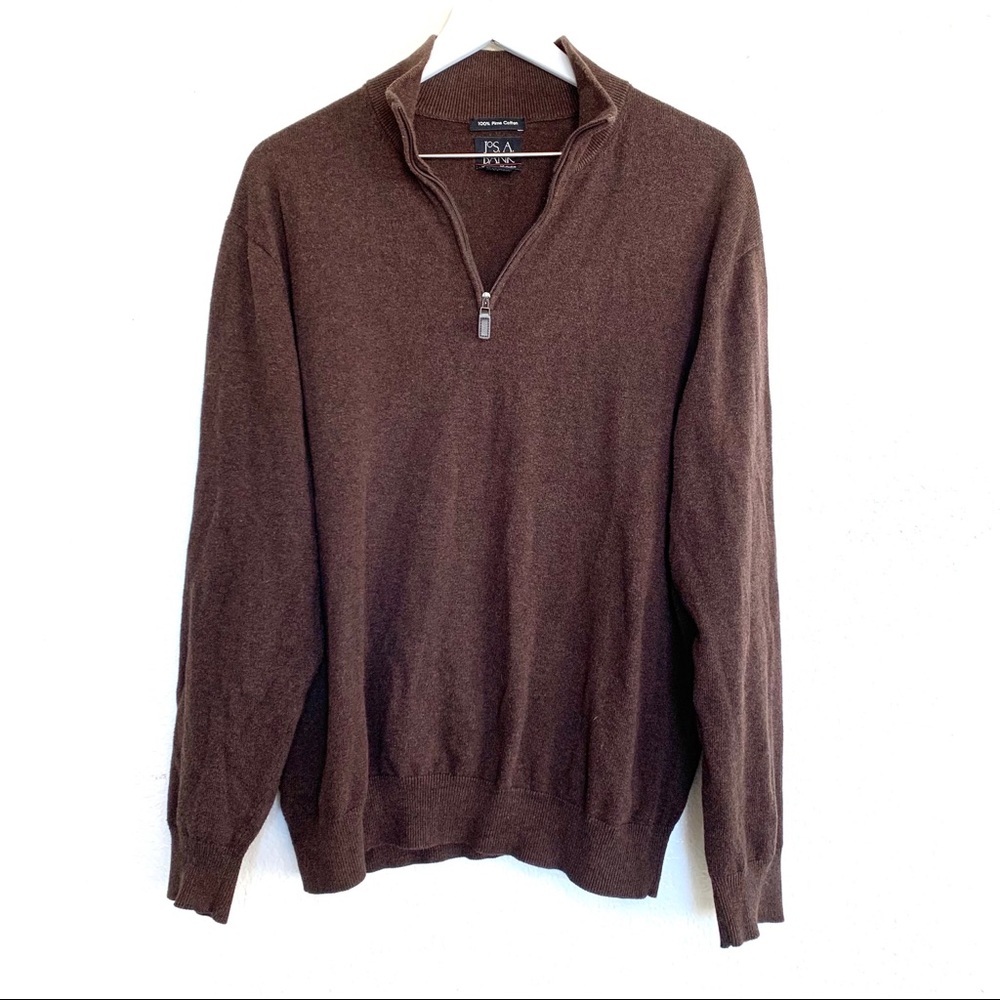 Vintage Brown Quarter Zip Pima Cotton Knit Sweater